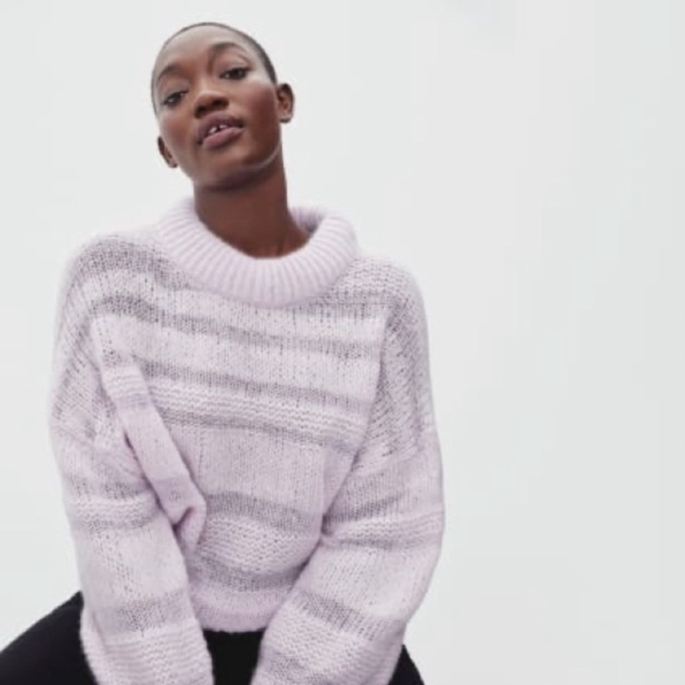 Everlane merino wool & alpaca puff sweater size‎ S lavender striped cropped